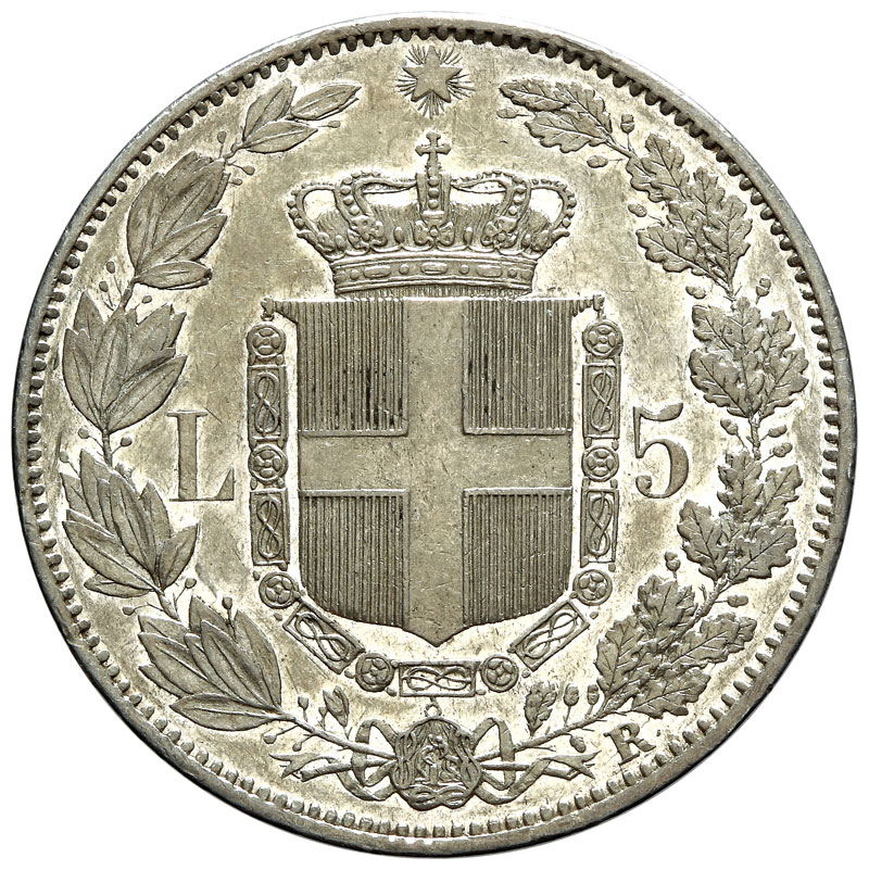 REGNO D'ITALIA Umberto I 5 Lire 1878 Roma Argento 25g. Gig.23 SPL + MOLTO RARA
