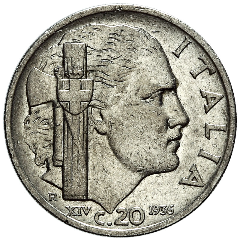 REGNO D'ITALIA Vittorio Emanuele III 20 Centesimi Impero 1936 Roma Nickel 4g. Gig